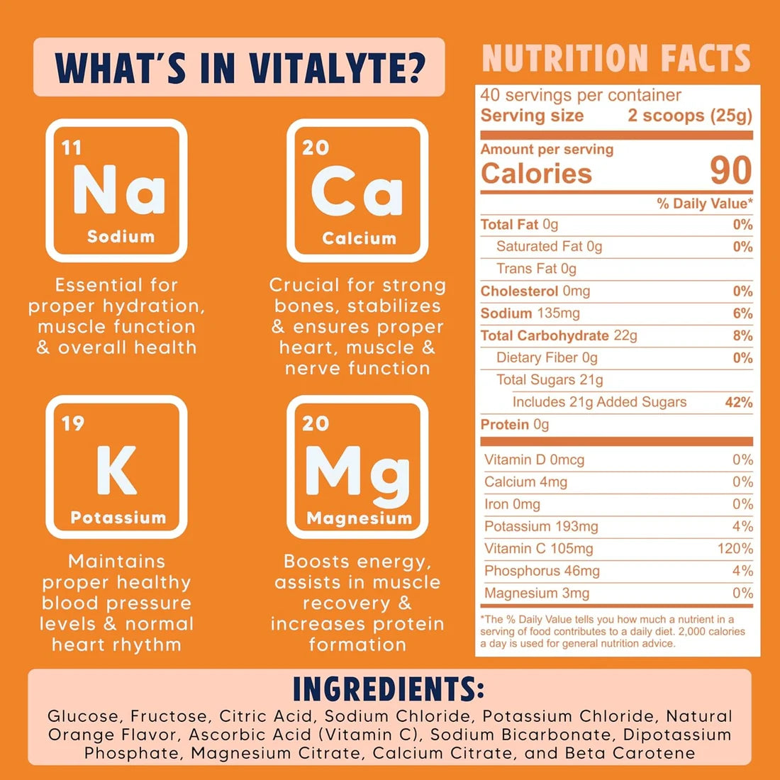 Vitalyte Electrolyte Drink Mix Orange 40 Servings