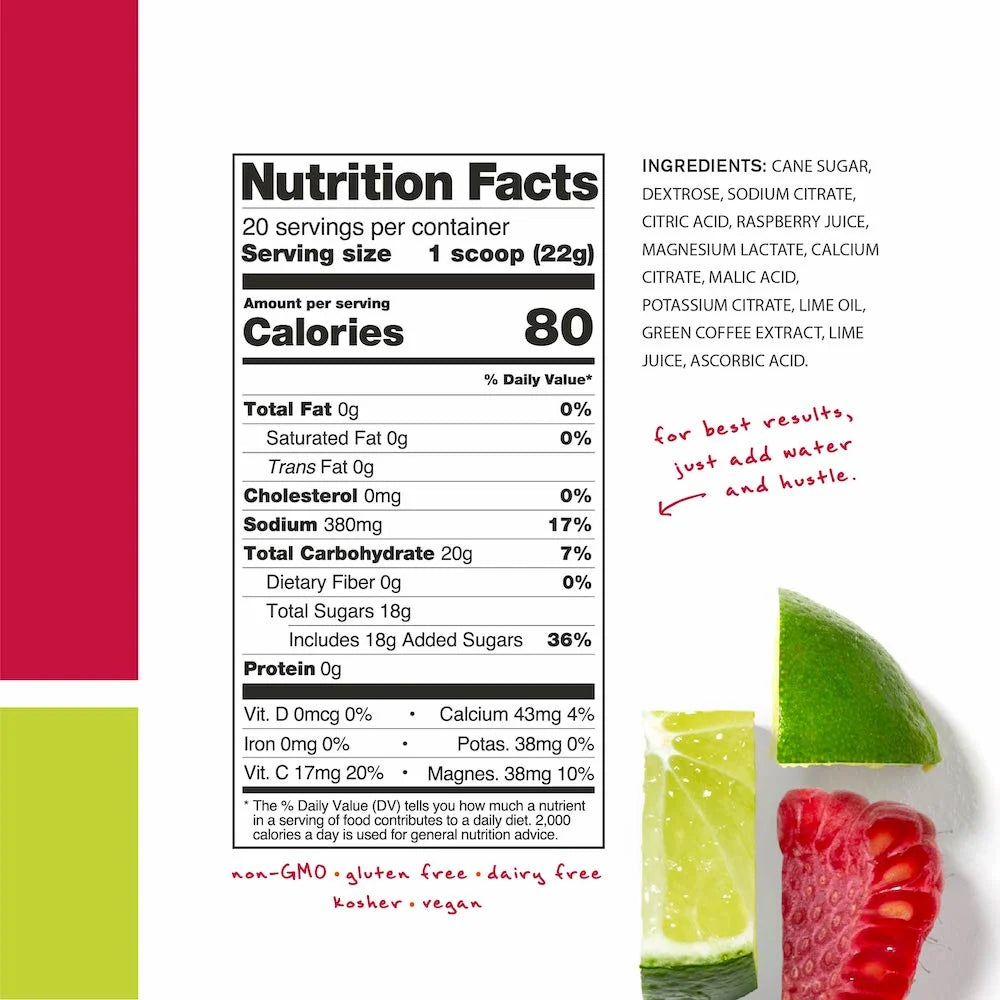 Skratch Hydration Raspberry Lemonade 50mg caffeine
